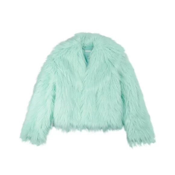 New Taylor Swift Life Of A Showgirl Green Mint Faux Fur Jacket Coat M/L 4 6 - Picture 3 of 3